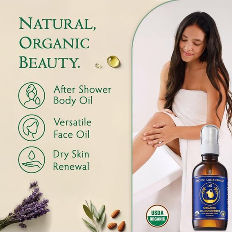 Ancient Greek Remedy Body Oil - Organic Moisturizer for Dry Skin | Nourishing Almond & Jojoba Blend - 4 oz