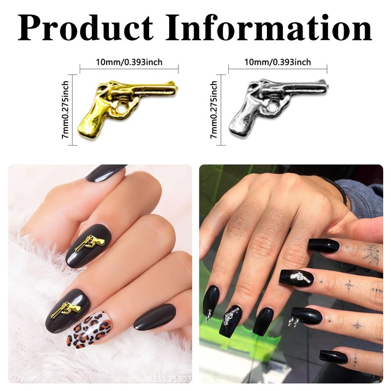 YECIRALA 100pcs 3D Gold & Silver Guns Nail Charms Kit