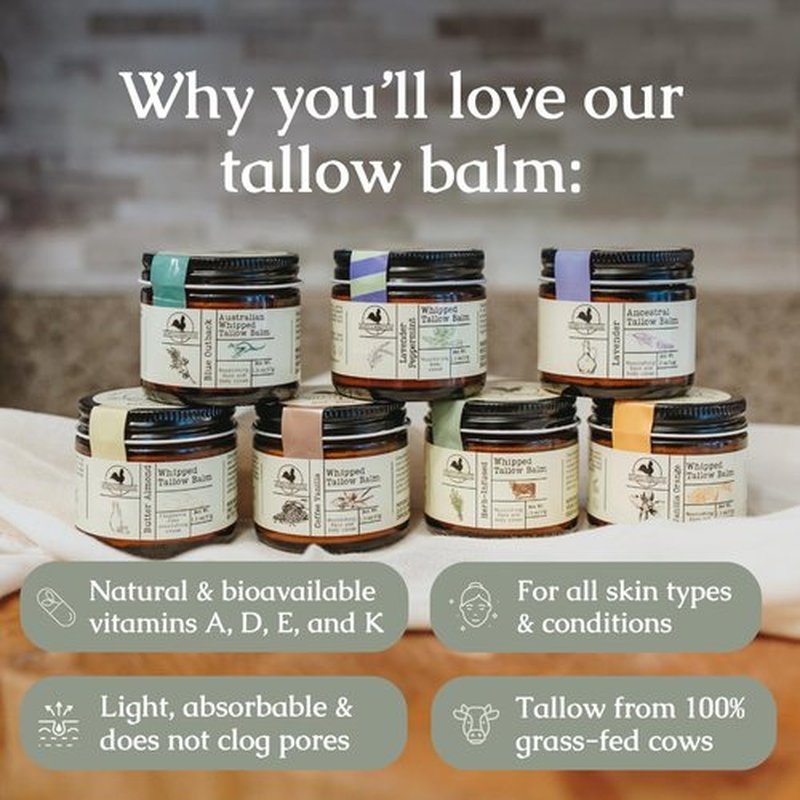 Hearth and Homestead: Handmade Whipped Tallow Balm, Organic, Moisturizer, Body Butter with Infused Olive Oil, for Eczema, Rosacea, Baby (Lavender)