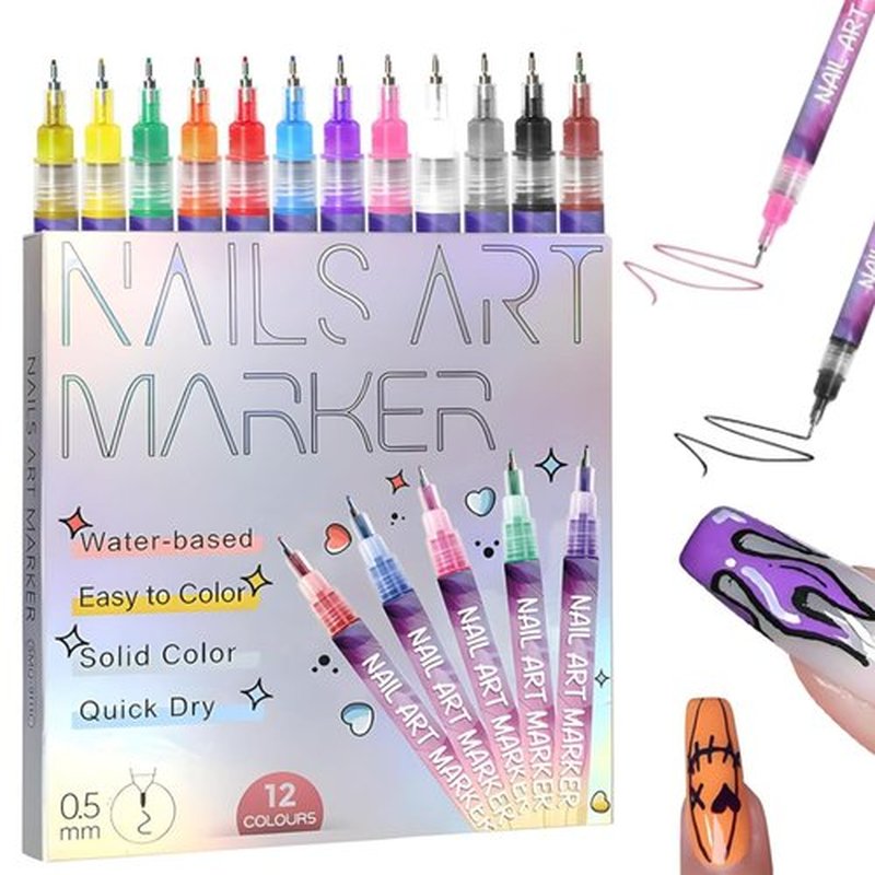 12 Colors Nail Art Pens Set, 2025 New Nail Art Markers for Gel Nails, 3D Polish DIY Nail Art Marker Drawing Painting Liner Pen, Quickly Dry Nail Pen DIY Decoration Tool for Home Salon