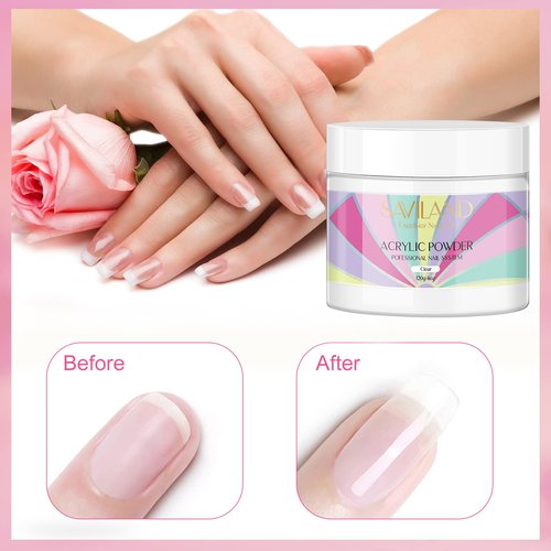 SAVILAND Clear Acrylic Powder Super Hard Nails - 4.23 oz/120 g Professional Acrylic Nail Powder Large Capacity for Acrylic Nail Art 3D French Nail Manicure Extension Nail Carving