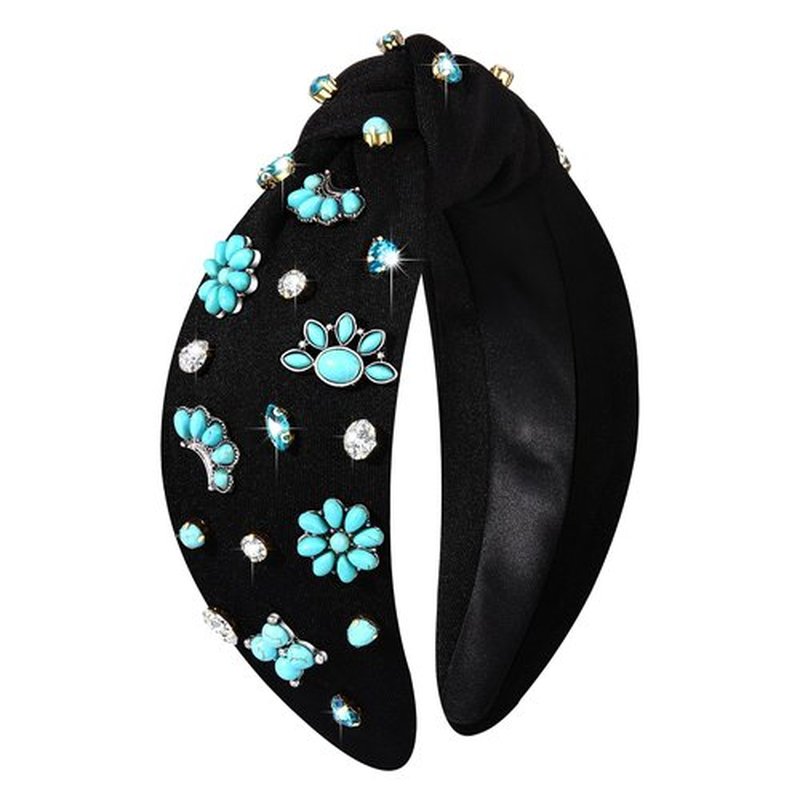 PHALIN Western Headbands for Women Jeweled Rhinestone Crystal Knotted Headbands Embellished Cowboy Boot Hat Cow Head Hairbands Turquoise Western Nashville Rodeo Music Concert Accessories (Style F)
