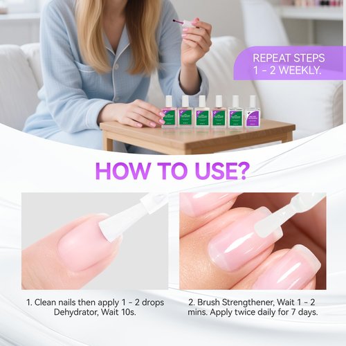 Gelike EC Nail Strengthener and Dehydrator Set: 15ml Natural Nail Hardener Extra Strong and Growth - Acid-Free Fast-Drying Formula - Professional Prep for Gel Polish Acrylic Nails