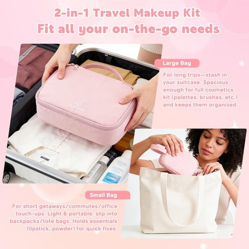 Color Nymph Makeup Set for Teen Girls Women with 2-in-1 Travel Bag, All In One Makeup Case Full Kit Includes Eyeshadow Lipgloss Eyebrow Powder Highlighter Blush Mascara Eyeliner Lipliner & Puff - Pink