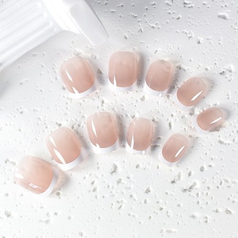 Elevenail 32pcs Deepen White French Tips Short Square Press On Nails Women Girls Gifts Salon Manicure Glossy Nail Art Tips Fake Nails Reusable Acrylic False Nails Glue On Nails