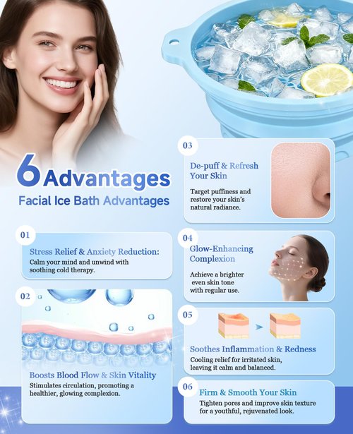 Face Ice Bath Bowl - Silicone Cold Plunge Tub for Facial Therapy & Skin Care, Collapsible Ice Basin with Built-in Ice Tray, Portable Ice Bowl for Face Dunking and Home Spa Use