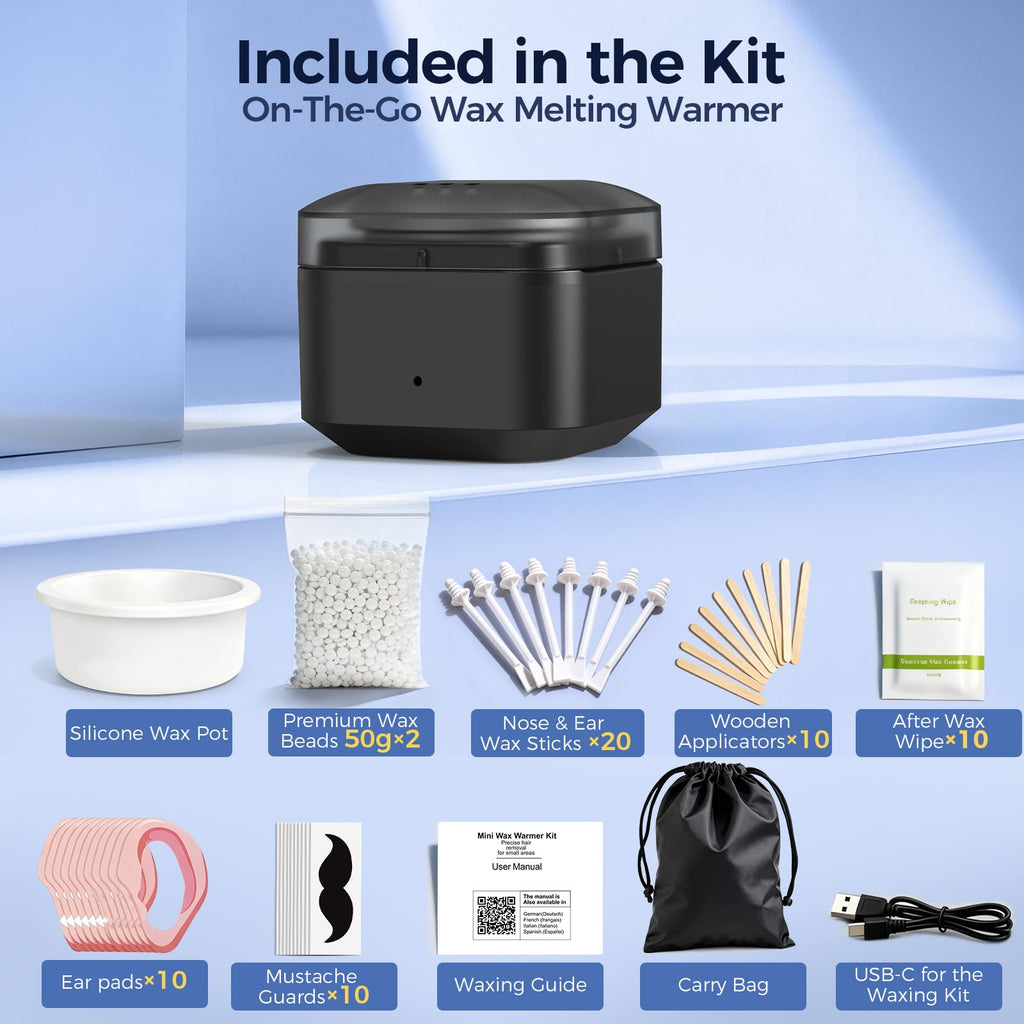 Nose Wax Kit Men: Nose and Ear Hair Removal Kit with Smart Temperature Control & USB C Fast Heating, Nose Hair Wax Kit Includes 100g Hard Wax Beans 20 Sticks & Travel Bag | Lasts up to 7 Weeks 15 Uses