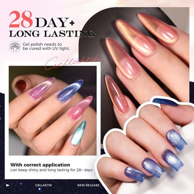 GELLAKTIK 5-in-1 Cat Eye Gel Polish Kit, 6PCS-7.5ml No Base/Top Coat Needed, All-in-One Formula, Beginner-Friendly Magnetic Nail Art Set with Magnet Sticks, Fast Curing for Home DIY Manicure