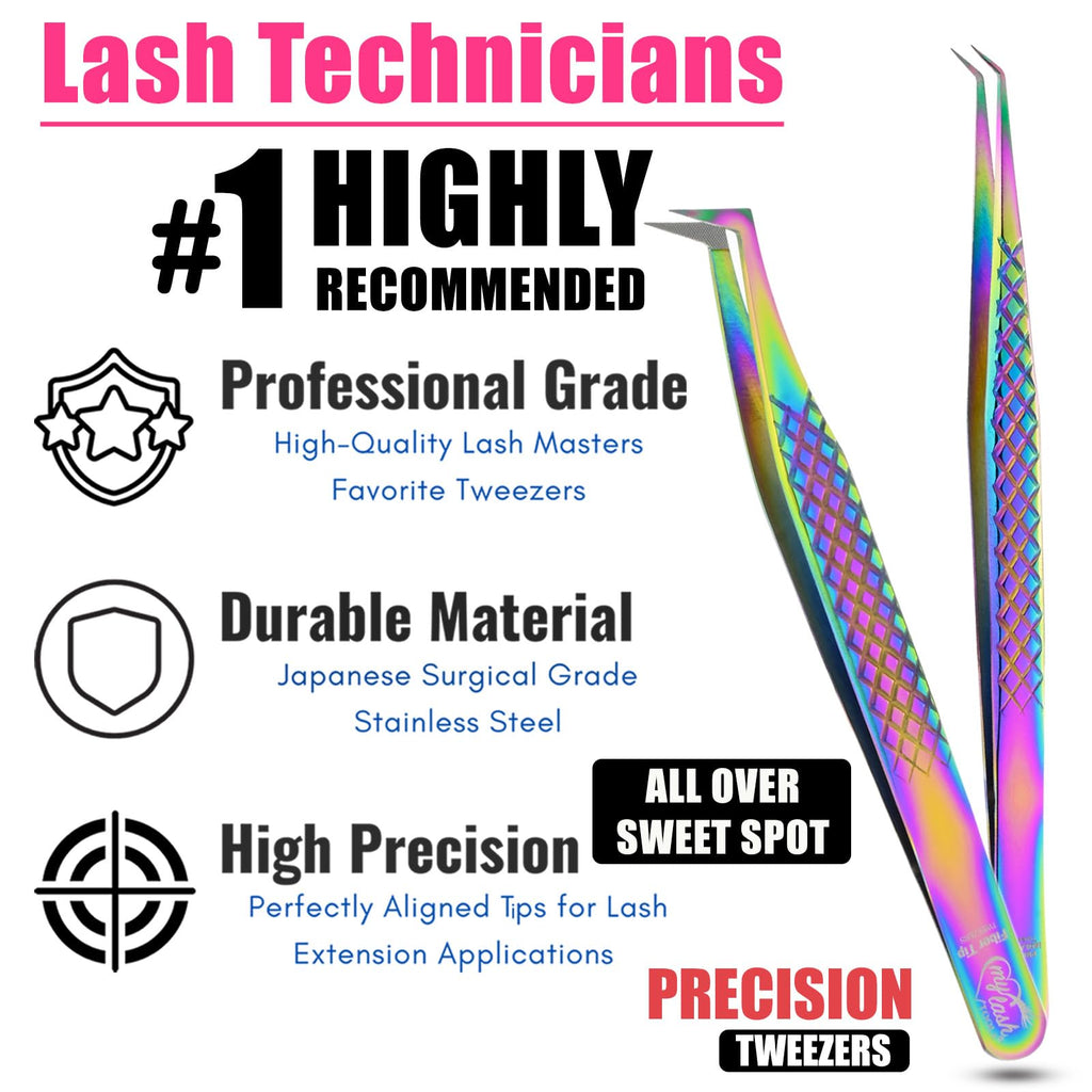 2pcs Fiber Tip Lash Tweezer Set – Fine Axe Tip Volume Boot Tweezer & Isolation Tweezer, Precision Eyelash Extension Tools, Stainless Steel, Non-Slip Grip for Classic, Mega Volume Lashing (Multi)