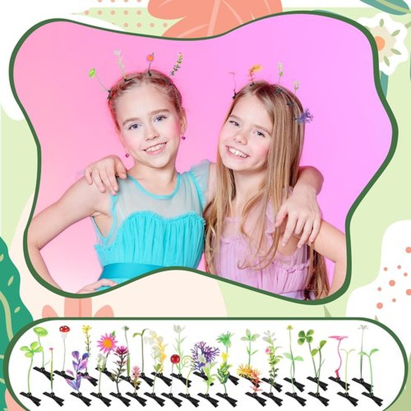 Tigeen 100 Pcs Rave Sprouts Bean Sprout Funny Hair Clips Mixed Style Plant Hairpins Hair Accessories for Home Party Irish(Mixed Style)