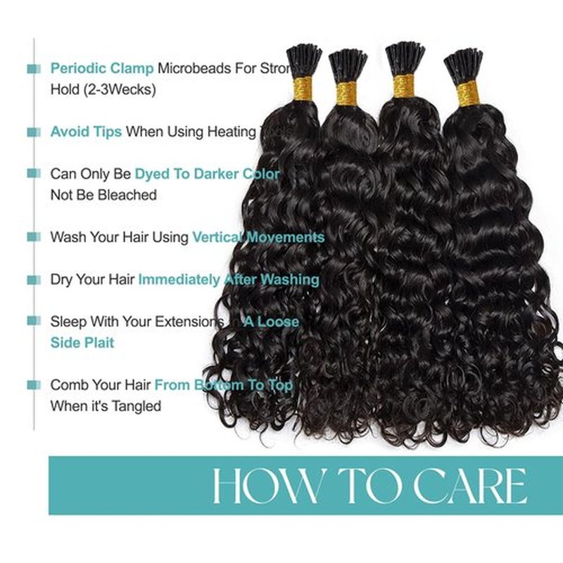 I Tip Human Hair Extensions 16 Inch 50G Water Wave Cold Fusion Hairpiece Pre Bonded Hair Extensions for Black Women Microlink Real Virgin Hair Extension 100 Strands Per Package