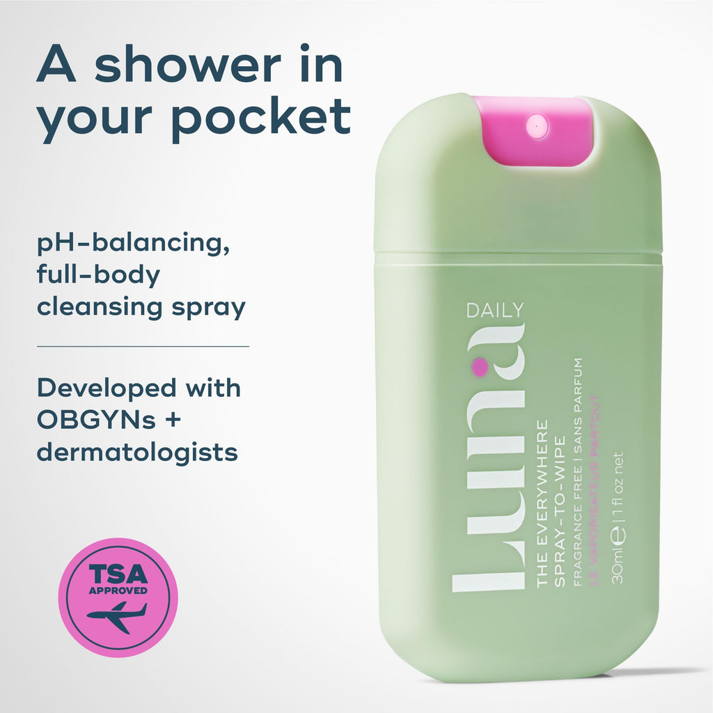 Luna Daily Body Cleansing Spray | Unscented pH-Balanced Feminine & Body Mist | Hydrating & Gentle for Intimate Hygiene, Underarms & Private Parts | Travel Essential for Women, Gym & Daily Care, 30ml