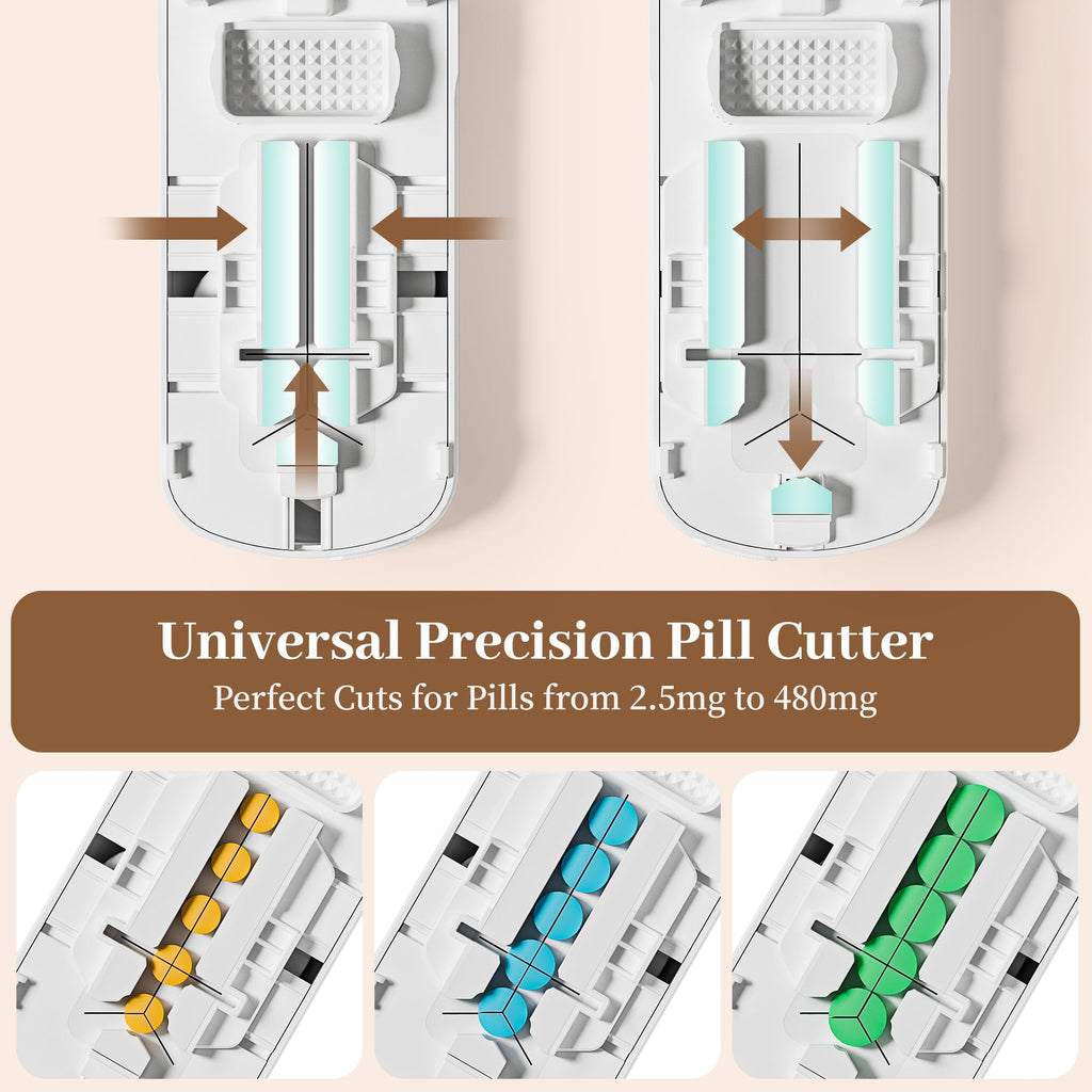 Pill Cutter Splitter for Small and Tiny Pills, Cuts into 1/2 1/3 1/4 Pills