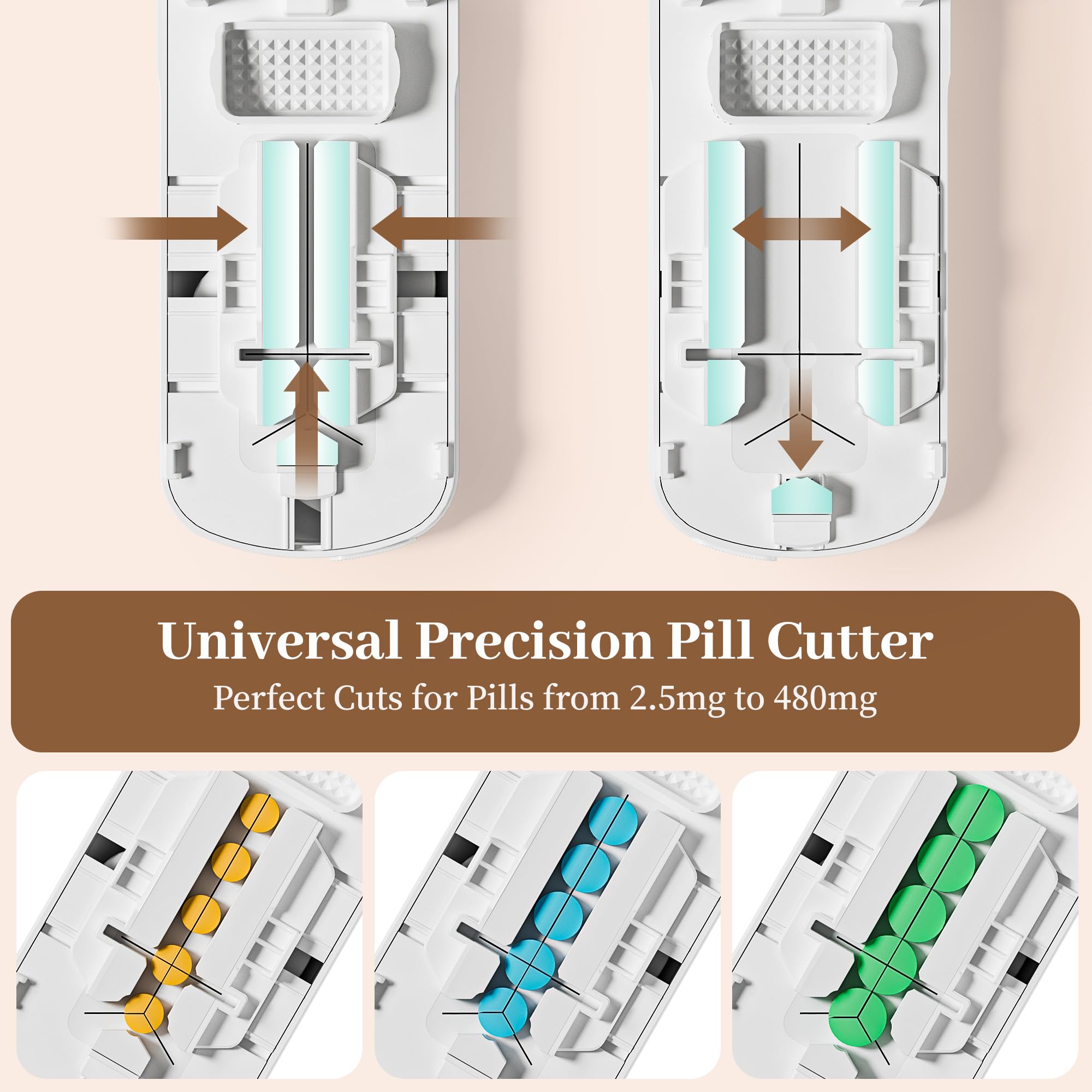 Pill Cutter Splitter for Small and Tiny Pills, Cuts into 1/2 1/3 1/4 Pills