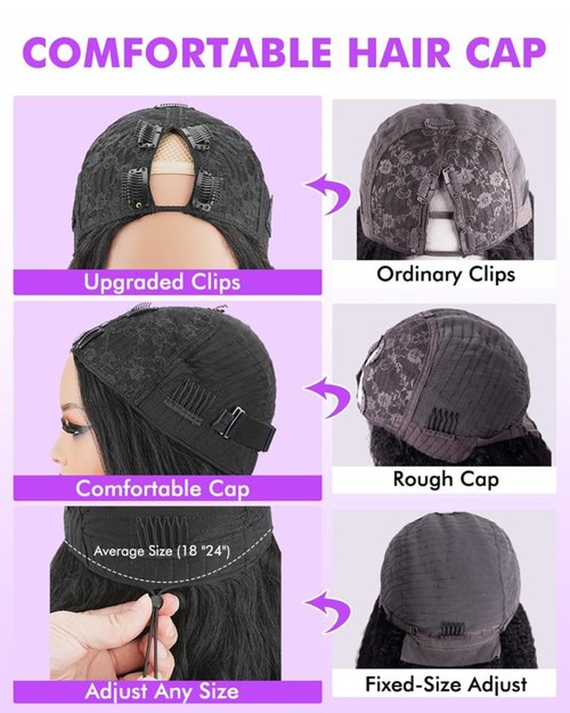 Lysilf V Part Wigs Human Hair 250% Density Body Wave Upgrade U Part Human Hair Wigs with Drawstring No Leave Out No Sew Glueless Clip In Half Wig for Women (Natural Black, 16 Inch)