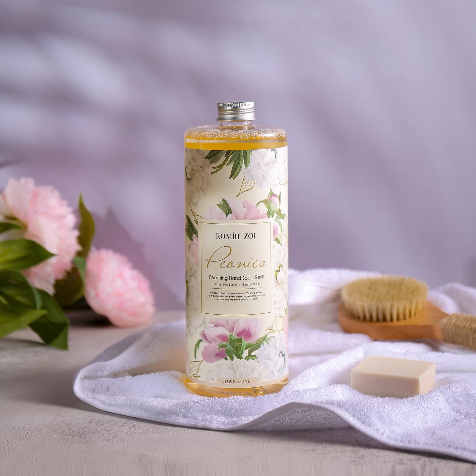 ROMIIE ZOI Foaming Hand Soap Refill, Peony, Gentle & Moisturizing Formula, 1 L/ 33.8 FL OZ