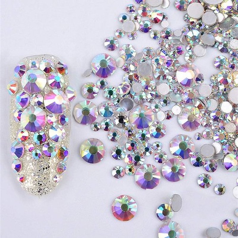 Nail Charms Jewels Manicure Kit with Pickup Pencil and Tweezers, Flatback Rhinestones and Flatback Sliver & Glod Half Round Beads Nail Gems for Nail Art Face Makeup and Manicure Decor