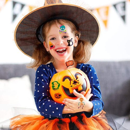 144 Pcs Halloween Temporary Tattoos, 72 Cute Designs Colorful Waterproof Halloween Cartoon Pumpkin Tattoo Stickers for Boys Girls, Halloween Trick or Treat Party Favors