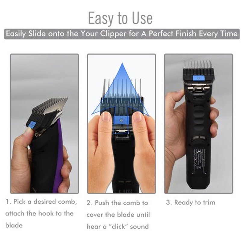 Professional A5-Style Animal Clipper Stainless Steel Color-Coded Snap-on Attachment Guard Guide Comb, 1/8"-1" Compatible with Wahl KM Series Oster A5 Andis Detachable Blade Pet Dog Groomers (#3-3/8")