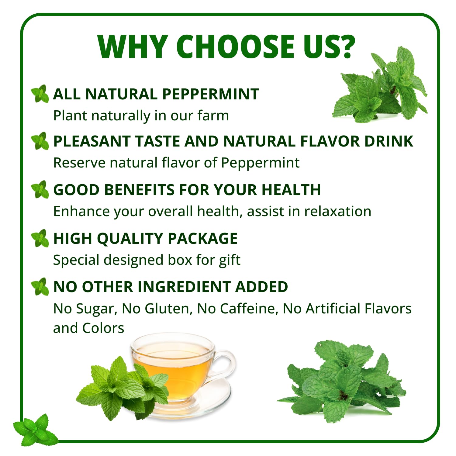 VIDA FARM 125 Peppermint Tea Bags, 100% Natural Peppermint Herbal Tea Bags, No Additives, No Caffeine, No Sugar