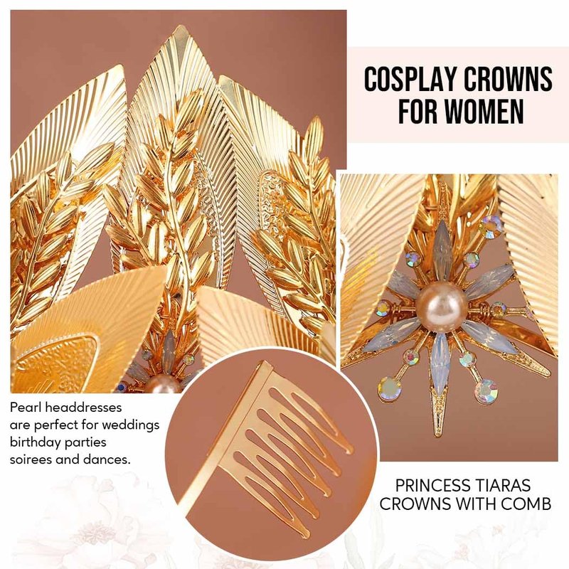 Yean Big Gold Leaf Crown Greek God Headband Golden Roman Laurel Headwear for Women and Girls