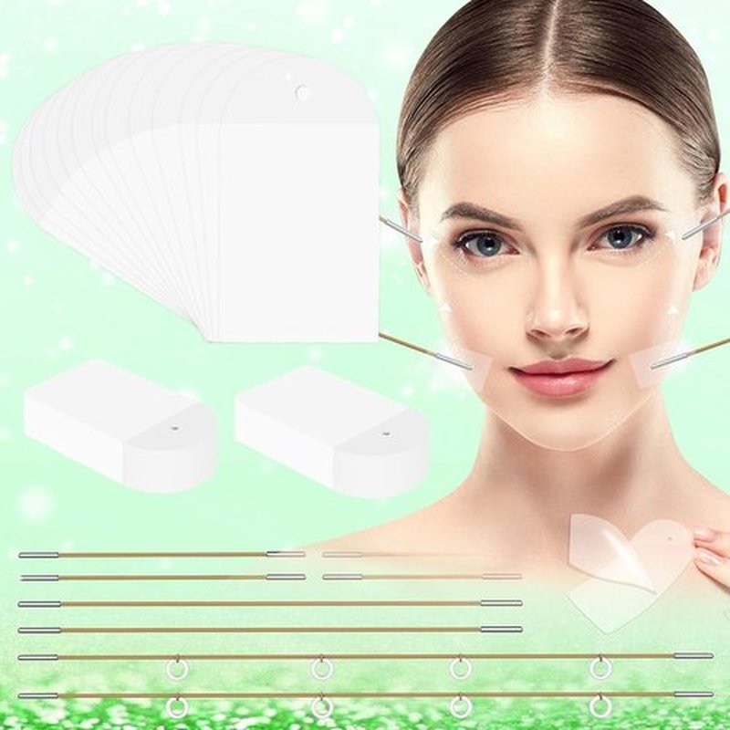 LadPemo Invisible Face Lifting Tape, 100Pcs Face Lift Tape, Facelift Tape for Face Invisible with 8 Strings, Facial Lift Strips and Bands for Sagging Skin, Makeup Face Neck Tape for Eyes and Brows