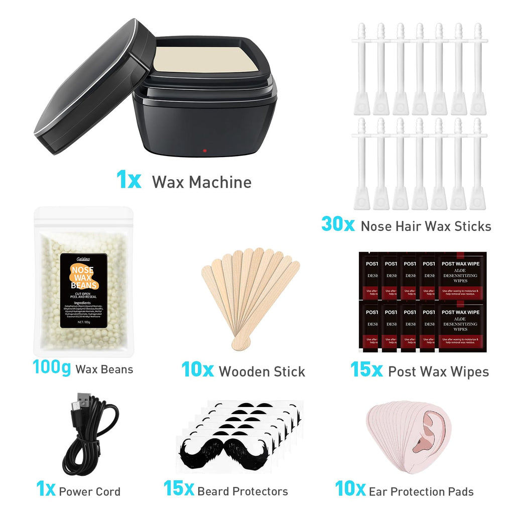 Nose Wax Kit, Nose & Ear Hair Removal, Mini Wax Pot with 30pcs Nose Wax Sticks