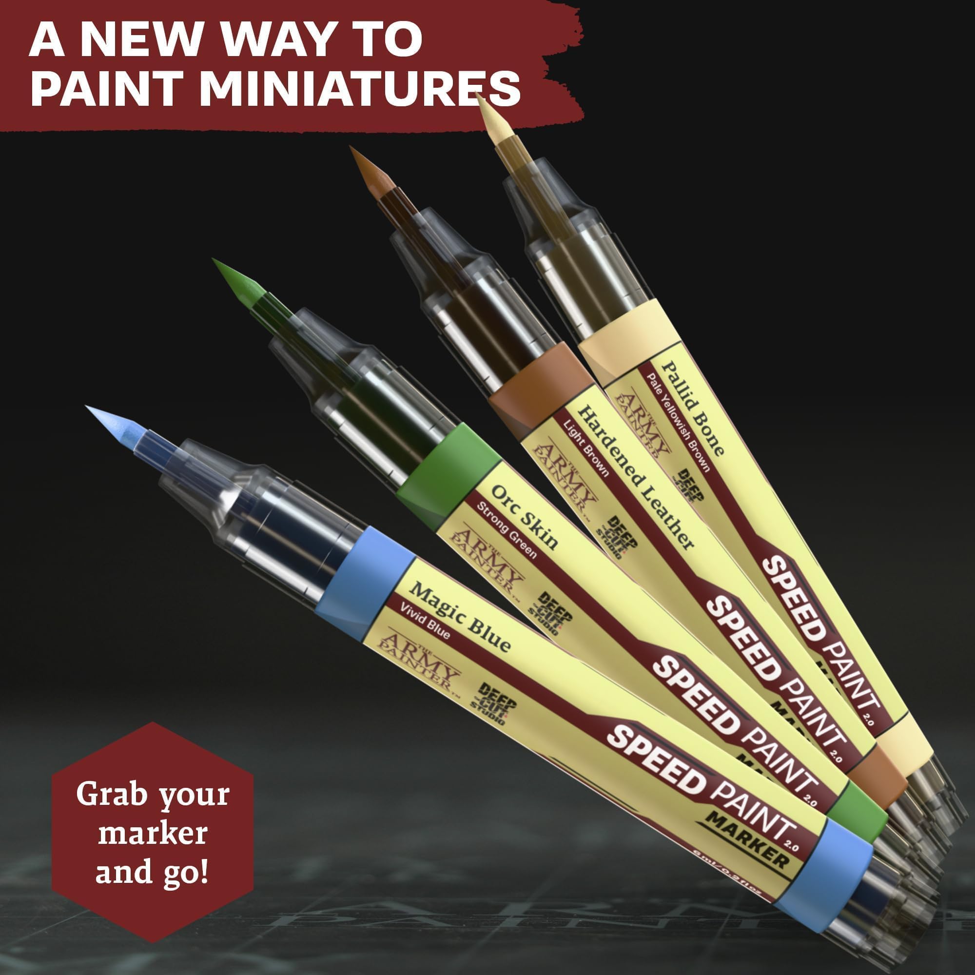 The Army Painter Speedpaint Marker Starter Set, 10 x 6 mL Markers, 9 Contrast Paint Markers & 1 Metallic Acrylic Paint Marker