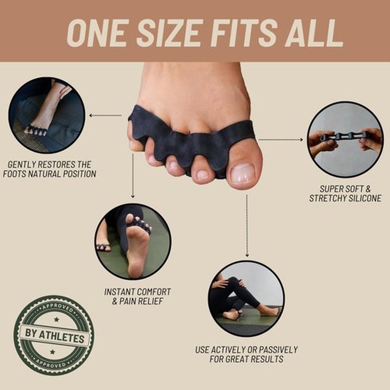 Toe Spacers - Bunion Corrector for Women & Men, Toe Separators for Women, Toe Spacers Men, Hammer Toe Straightener, Bunion Relief, 1 Pair Silicone Gel Toe Separators (Black, 1)
