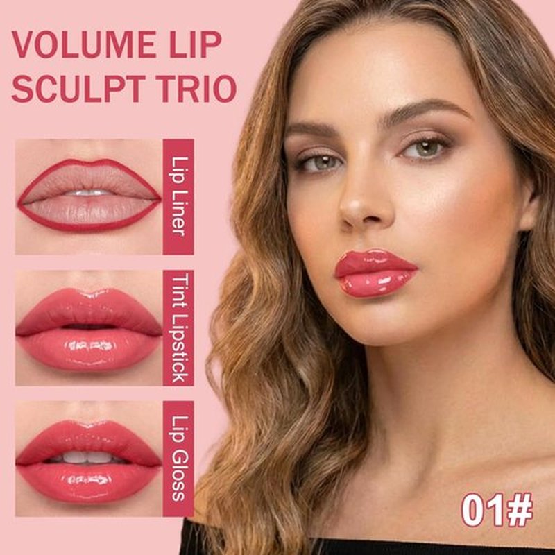 Skiennix 3PCS Lip Combo Set - Matte Lip Liner, Hydrating Tint Lipstick & Shine Gloss | Long-Lasting Plumping Makeup Kit