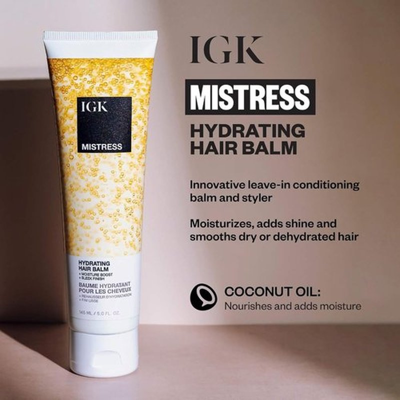 IGK Mistress Hydrating Hair Balm - Leave-In Conditioner & Smoothing Cream for Frizz Control | Vegan Coconut Oil Treatment