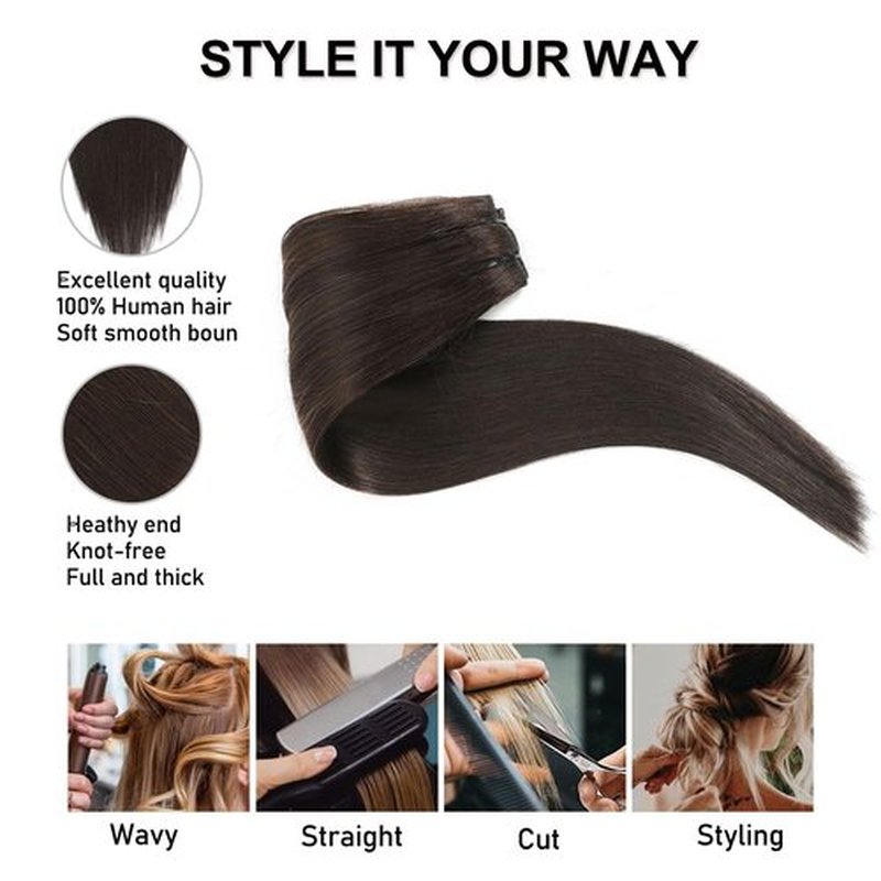 Dark Brown Clip in Hair Extensions Real Human Hair Bleach Blonde 20 inch 7pcs 80g/Pack, Human Hair Clip in Extensions, Salon-Grade Quality, Easy Comfort Wear for Women