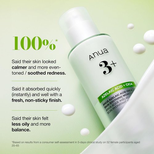 ANUA Azelaic Acid CICA Moisturizer - Lightweight Redness Relief for Acne-Prone Skin | Fragrance-Free, 3.38 fl oz
