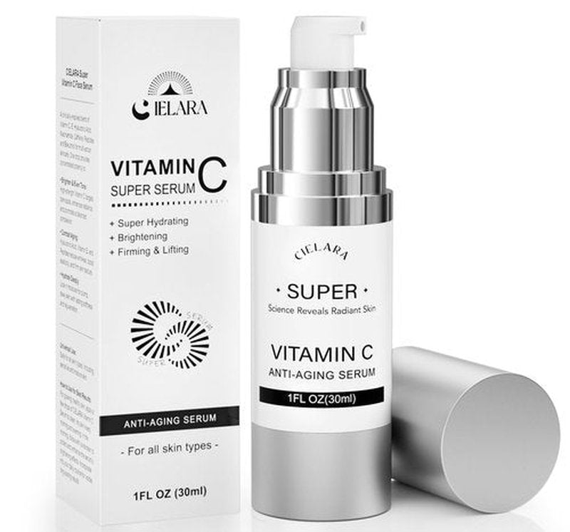 CIELARA Super Vitamin C Serum, 20% Vit C Anti Aging & Wrinkle Retinol Face Serum With Hyaluronic Acid, Vitamin E, Caffeine, Peptides For Women Face Fine Lines Wrinkle Brightening - 1 Fl Oz