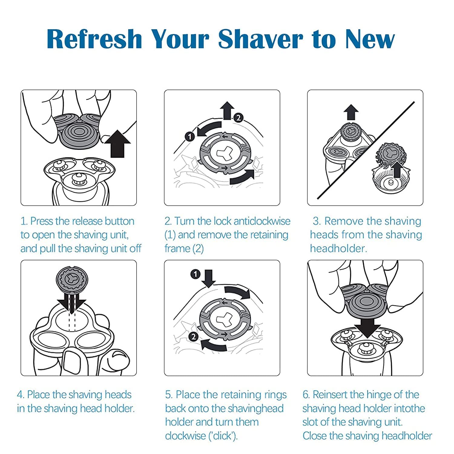 Gleway SH60 Replacement Head Blades Series 6000 Compatible with Philips 6000 Series Electric Shaver Razors Replacement Blades for Series 6000 Shaver Cleaning Brush for S6880/81 S6810/82 S6850/85