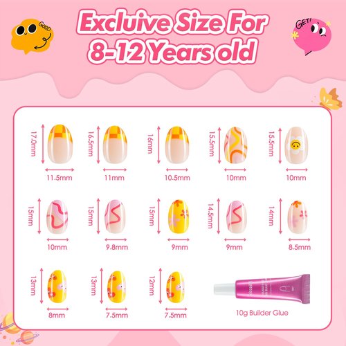 Misssix 78 Pcs Press on Nails for Kids, 3 Pack Kid Fake Nail Kit Cute Press on Nails, Old Colorful Flower Glue On Nails Stick On Nails for Girls 8-12 Years