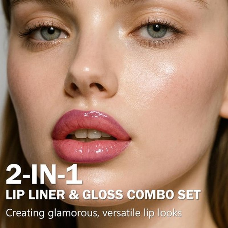 Skiennix Lip Liner & Gloss Lipstick Combo - 2-in-1 Dual-Ended Set, Soft Pink Velvet Matte & Light Pink Glowy Finish, Long-Lasting Plumping Effect