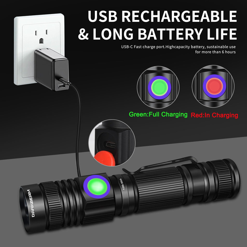 DARKBEAM UV Black Light Flashlight 395nm - Rechargeable USB Woods Lamp, Powerful Mini Ultraviolet LED Blacklight Flashlights - Resin Curing, Detector for Pet/Cat/Dog Urine, Stains, Scorpions