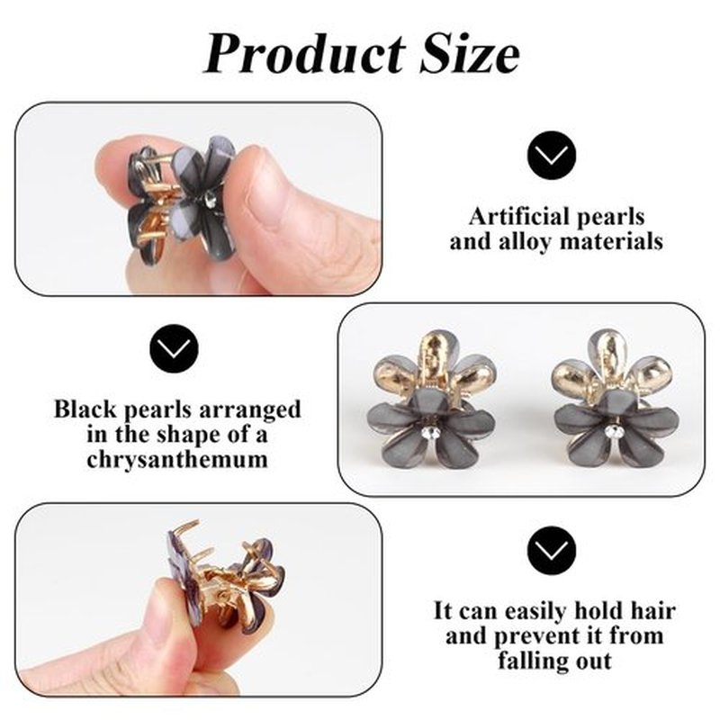 20 PCS Small Flower Crystal Hair Clips for Women Cute Mini Tiny Little Sparkling Metal Flower Sweet Artificial Bangs Hair Claw Clip Decorative Cute Hair Party Accessories for Women Girls Gift (Black)