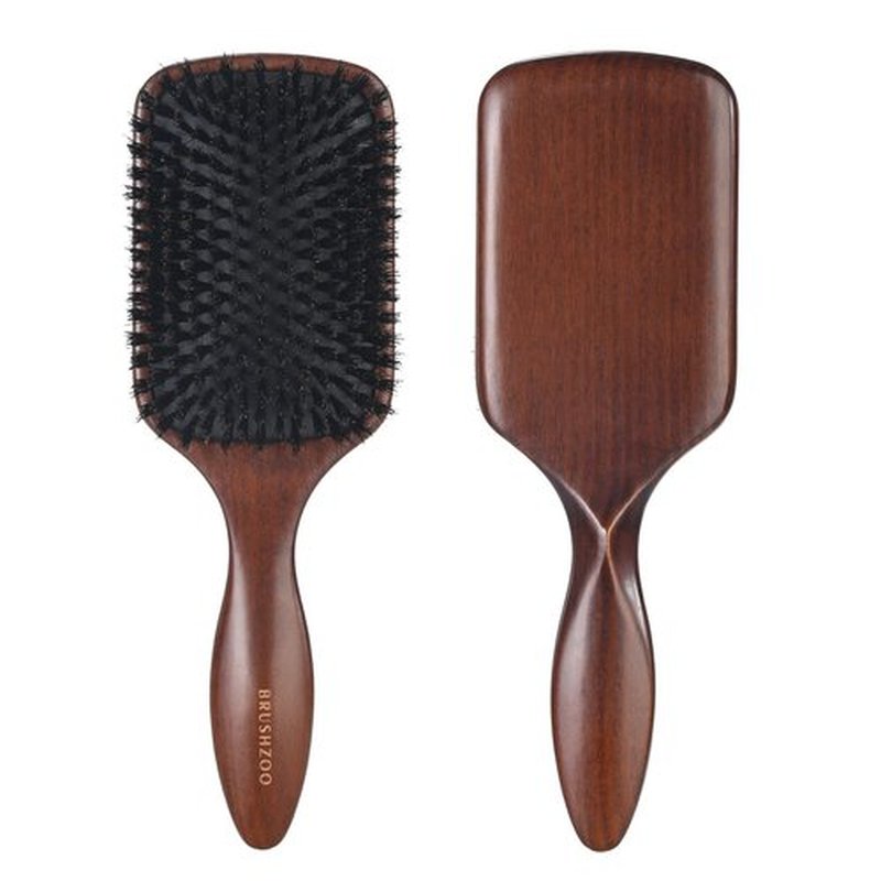 BRUSHZOO Boar Bristle Hair Brush for Women Men, Paddle Hair Brush for Fine Thin Normal Hair, Reduce Frizz, Add Shine and Texture