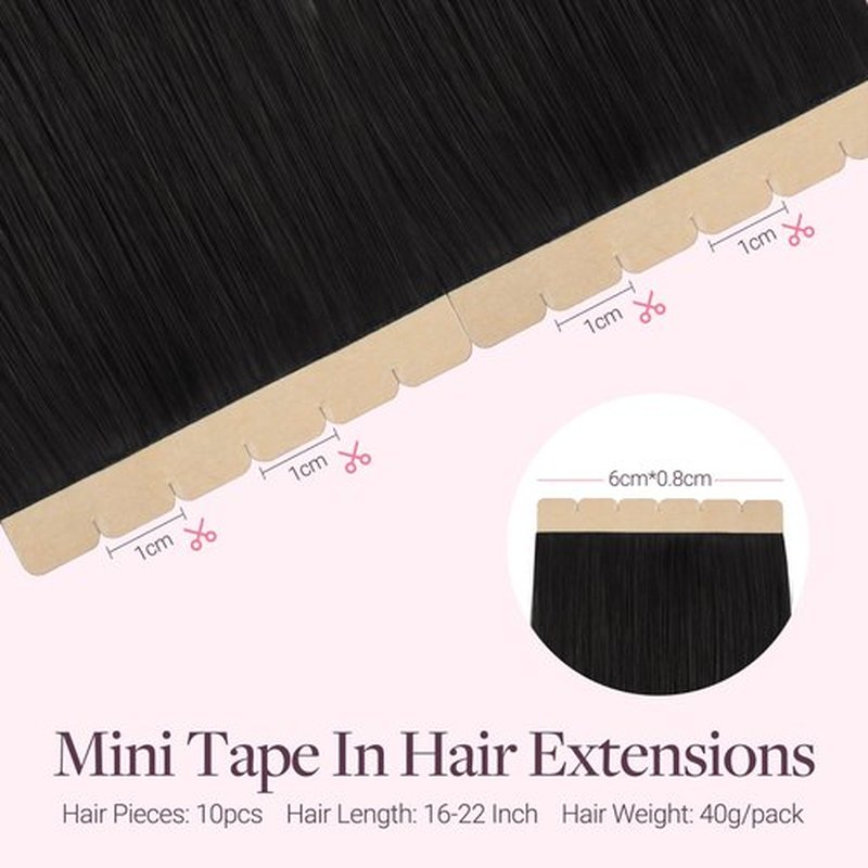 GOO GOO Tape in Hair Extensions Human Hair, 1B Natural black, 20inch 40g 10pcs, Mini Tape Cut to Fit，Skin Weft Seamless Invisible, Remy Human Hair