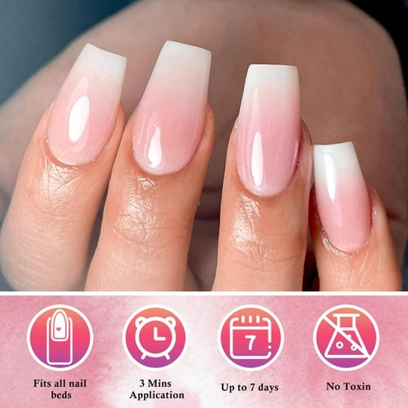 AddFavor 240pc Ombre Coffin Press on Nails Medium Fake Nails - Glue on Nails Coffin Acrylic Nails Press ons Nail Tips Medium Stick on Nails with Nail Glue and Adhesive Tabs for Women