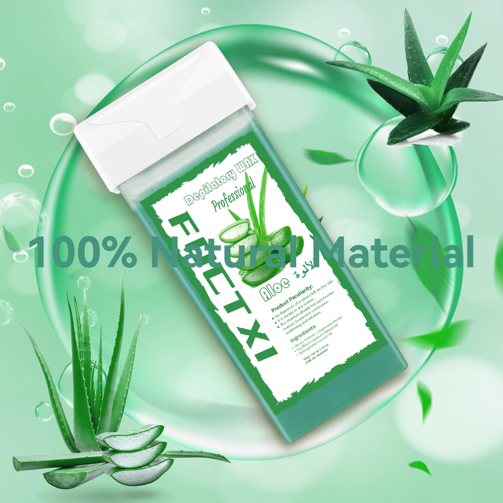 FOCTXI Roll on Wax Cartridge, 4 Hair Removal Aloe Vera Ｗax Cartridge with 10 Pack Cleaning Oil Wipes, Depilatory Wax Roller Refill for Women Sensitive Skin