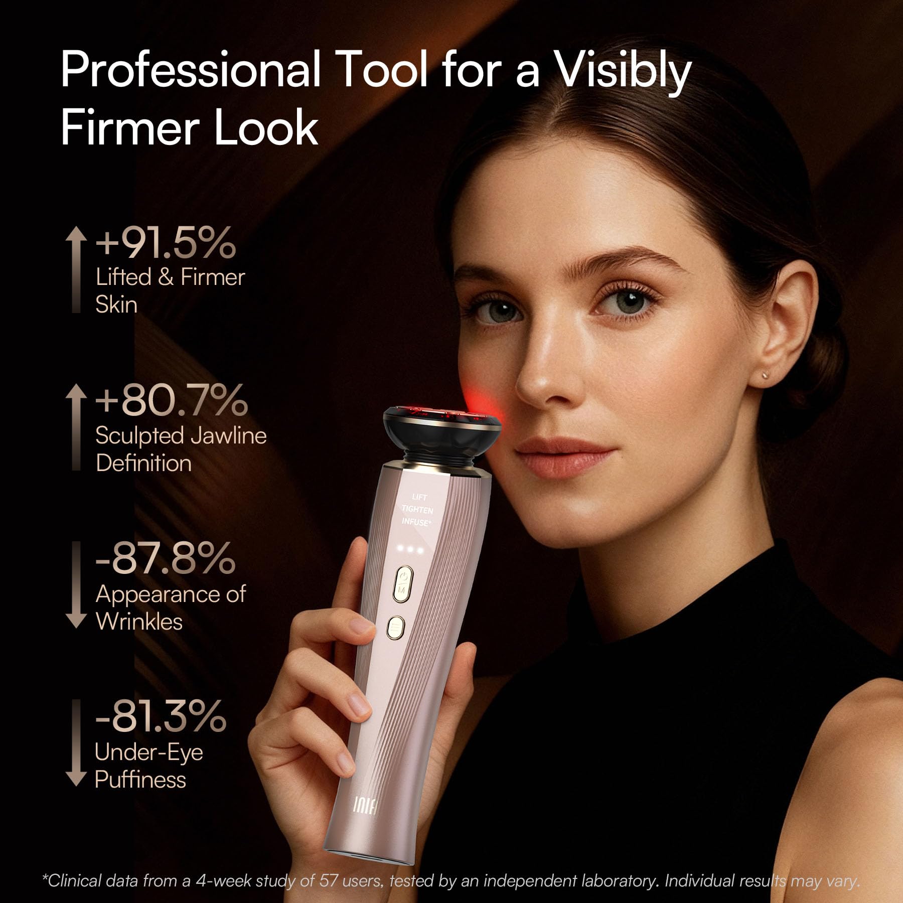 INIA Flare 3-in-1 Microcurrent Facial Device Red Light Therapy for Face and Neck Massager Tool with Heat & Vibration for Skincare Puffiness, Firming, Smoothing
