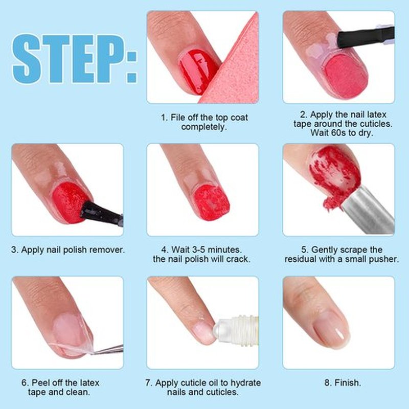 HiLemon Gel Nail Polish Remover Kit, 15ml Quick Gel Remover, Nail Latex Tape & 8ml Cuticle Oil with Vitamin E & Jojoba Oil, Fast & Easy Removal in 3-5 Mins, Includes Nail Tools (Remover&Latex&Oil)