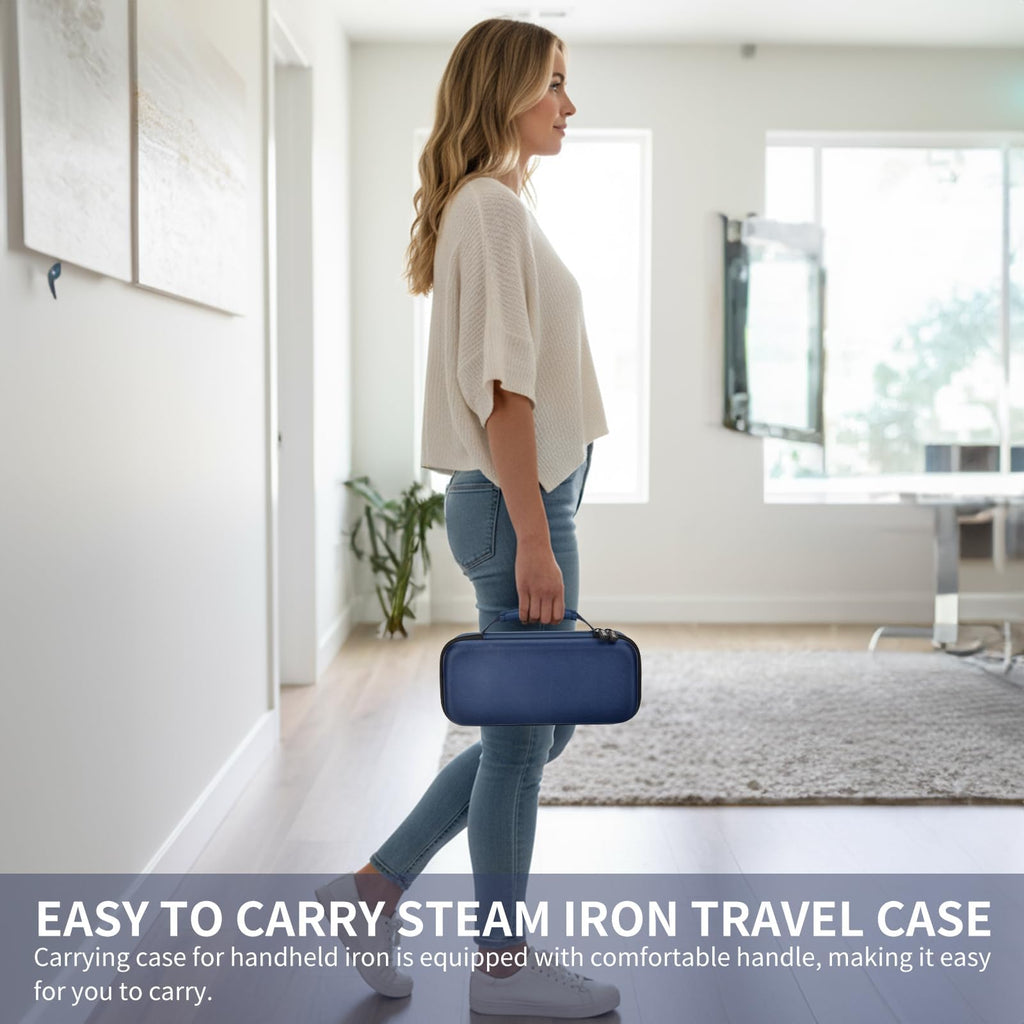 GWCASE Travel Steamer and Iron Carrying Case, Fits for DRFLASH/for Nesugar and Most Portable 2-in-1 Models Up to 10"x4"x2.75", Mesh Pocket for Accessories, Home & Travel Use (Blue-Case Only)