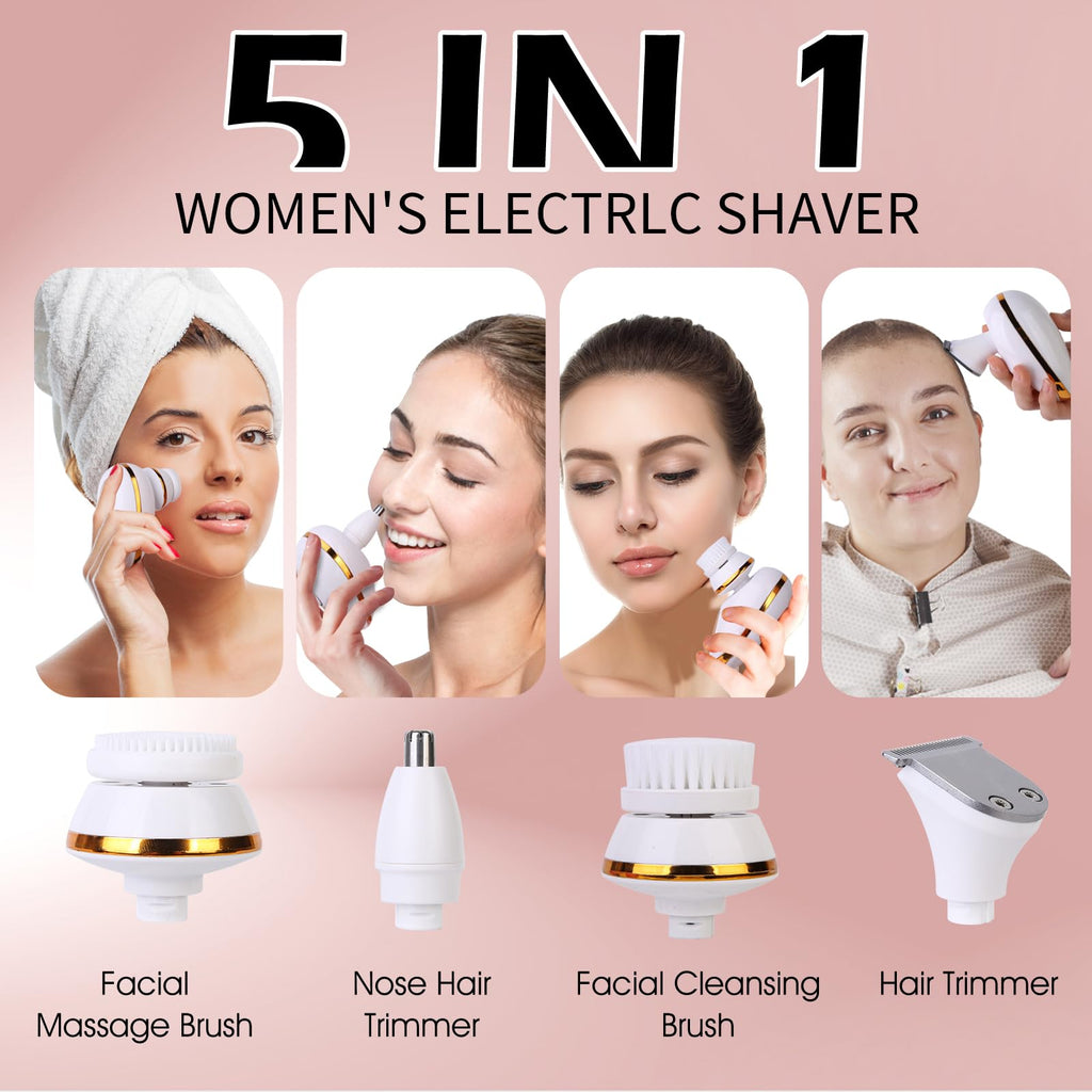 Electric Razors for Women, 5 in 1 Magnetic Painless Rechargeable Shaver Womens, Women's Shavers Everything, Lady Leg/Bikini/Face Hair Removal Products, Female Wet Dry Shaving Machine