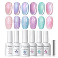 PEACECOLOR Cateye Gel Polish Shimmer Pearl Nail Polish with Magnet 6 Colors Spring Cat Eye Magnetic Nail Polish Iridescent Chrome Mermaid Drawing Swirl Shell Thread Effect Valentines Day Gifts