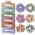 12Pack Hair Clips and Satin Scrunchies for Women Set Hair Bands Matte Flat Claw Clips for Women and Girls Hair Ties no Damage Hair Accessories