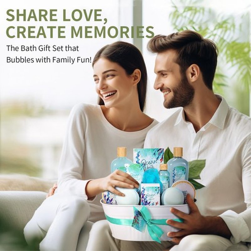 BODY & EARTH Ocean Spa Gift Baskets for Women Gifts for Women Bath and Body Gift Sets 11pcs Bath Sets for Women Gift Mothers Day Gifts Spa Gifts Baskets for Mom